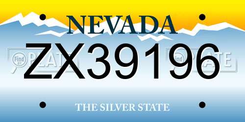 ZX39196 Nevada License Plate