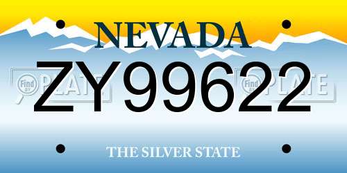 ZY99622 Nevada License Plate