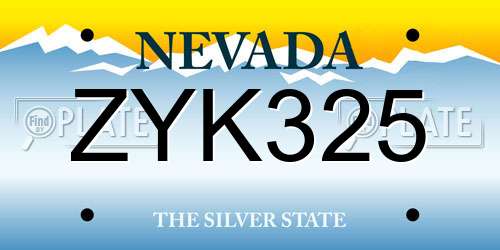 ZYK325 Nevada License Plate