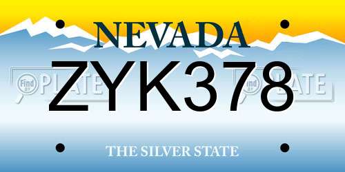 ZYK378 Nevada License Plate