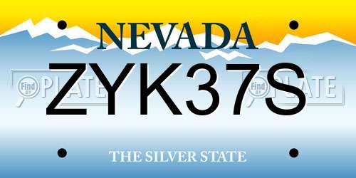 ZYK37S Nevada License Plate