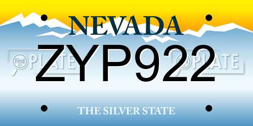 ZYP922 Nevada License Plate