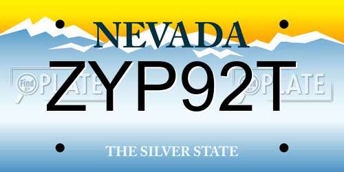 ZYP92T Nevada License Plate