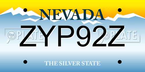 ZYP92Z Nevada License Plate