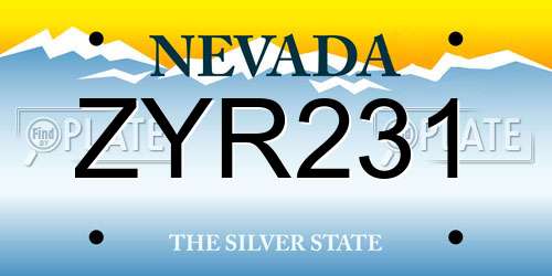 ZYR231 Nevada License Plate