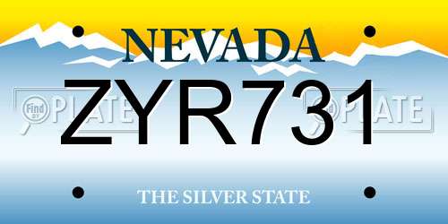 ZYR731 Nevada License Plate