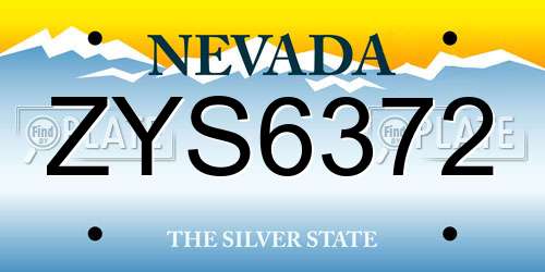 ZYS6372 Nevada License Plate