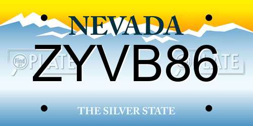 ZYVB86 Nevada License Plate
