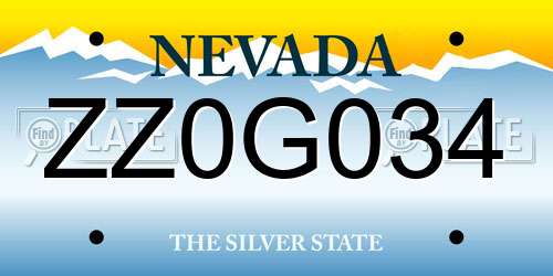 ZZ0G034 Nevada License Plate