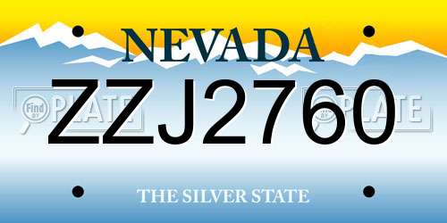 ZZJ2760 Nevada License Plate