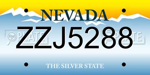 ZZJ5288 Nevada License Plate