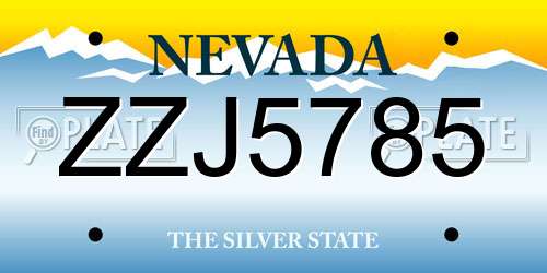 ZZJ5785 Nevada License Plate
