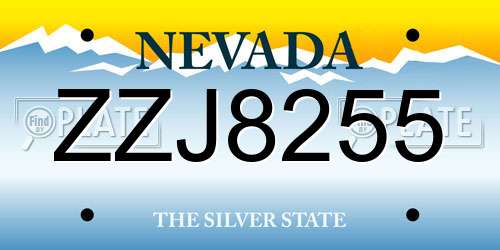 ZZJ8255 Nevada License Plate
