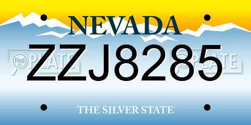 ZZJ8285 Nevada License Plate