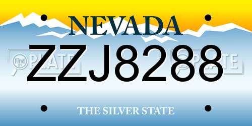 ZZJ8288 Nevada License Plate