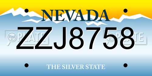 ZZJ8758 Nevada License Plate