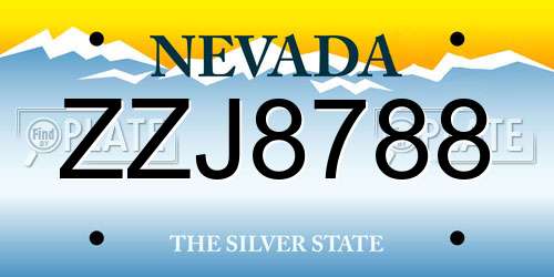 ZZJ8788 Nevada License Plate