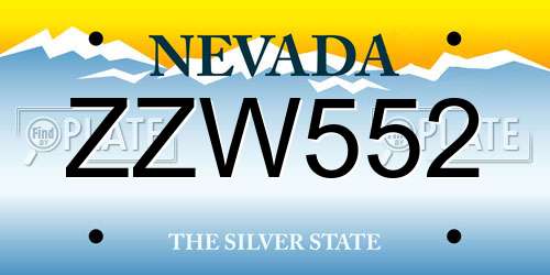 ZZW552 Nevada License Plate