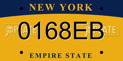 0168EB New York License Plate