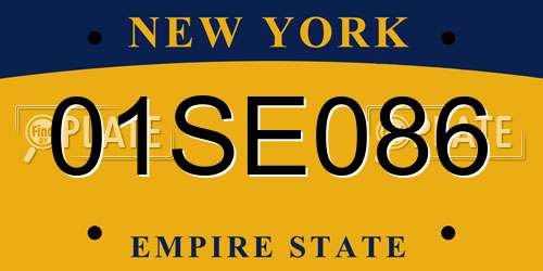 01SE086 New York License Plate