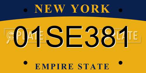 01SE381 New York License Plate