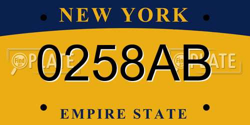 0258AB New York License Plate
