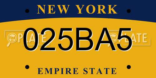 025BA5 New York License Plate