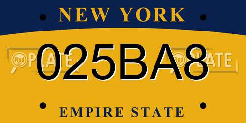 025BA8 New York License Plate