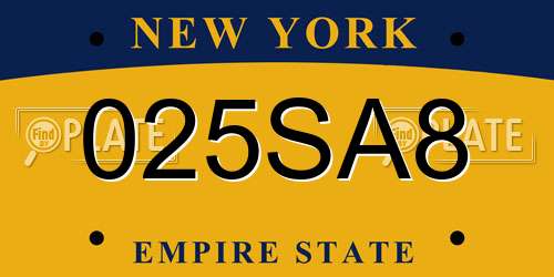 025SA8 New York License Plate