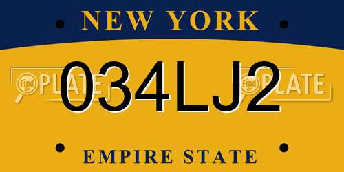 034LJ2 New York License Plate