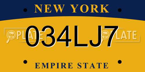 034LJ7 New York License Plate