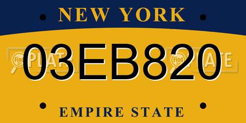 03EB820 New York License Plate
