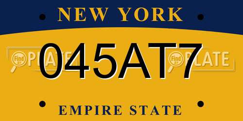 045AT7 New York License Plate