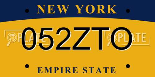 052ZTO New York License Plate