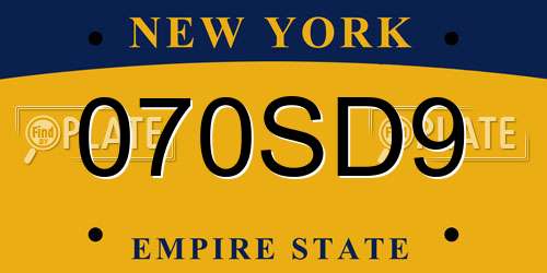 070SD9 New York License Plate