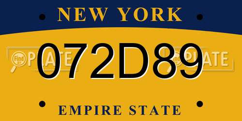 072D89 New York License Plate