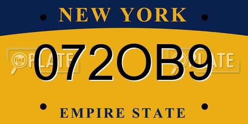 072OB9 New York License Plate