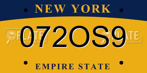072OS9 New York License Plate