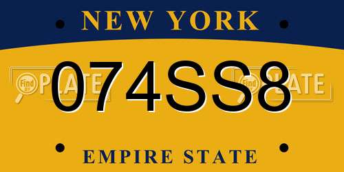074SS8 New York License Plate