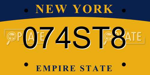 074ST8 New York License Plate
