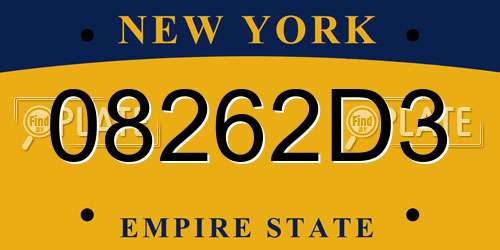 08262D3 New York License Plate