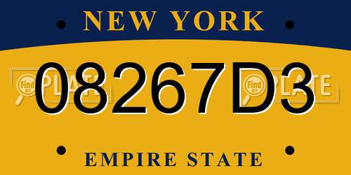 08267D3 New York License Plate
