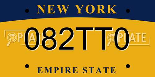 082TT0 New York License Plate