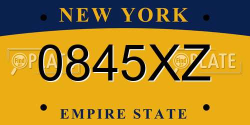 0845XZ New York License Plate