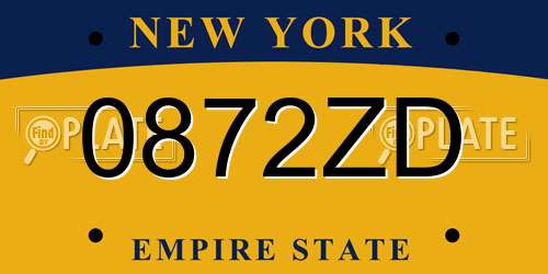 0872ZD New York License Plate