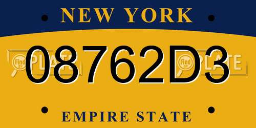 08762D3 New York License Plate