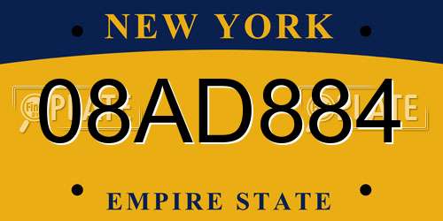 08AD884 New York License Plate