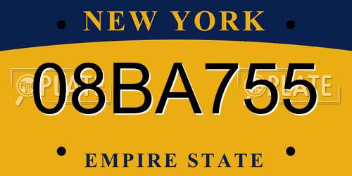 08BA755 New York License Plate