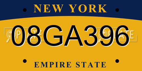 08GA396 New York License Plate