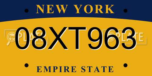 08XT963 New York License Plate